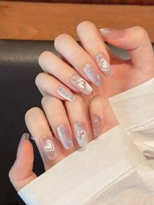 YADORNOS 10Pcs Glitter Pink Love Cat'S Eye French 3D Butterfly Rhinestone Handmade Acrylic Press On Nails Spring Summer Simple Sweet Cute Butterfly Rhinestone Decoration Short Coffin/Long Oval False Nails Full Cover Fake Nails With Jelly Glue And Nail File Back To School Valentine'S Day Wedding Bride Daily Wear Nail Supplies Nails Handmade Press On Nails - Pink - View 16