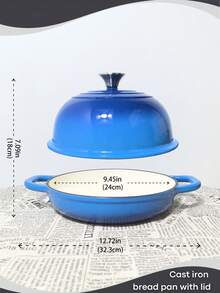 1 Khuôn nướng bánh mì bằng gang màu xanh 9,4 inch dùng để nướng bánh mì chua tại nhà - Màu xanh lam - Xem 2