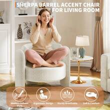 mteryoing Office Accent Chair For Living Room Modern Chenille Boucle Accent Chair Fabric Armchair Comfy Upholstered Reading Accent Chairs For Bedroom,Single Sofa Chair With Legs For Apartment - 白色 - 查看 2