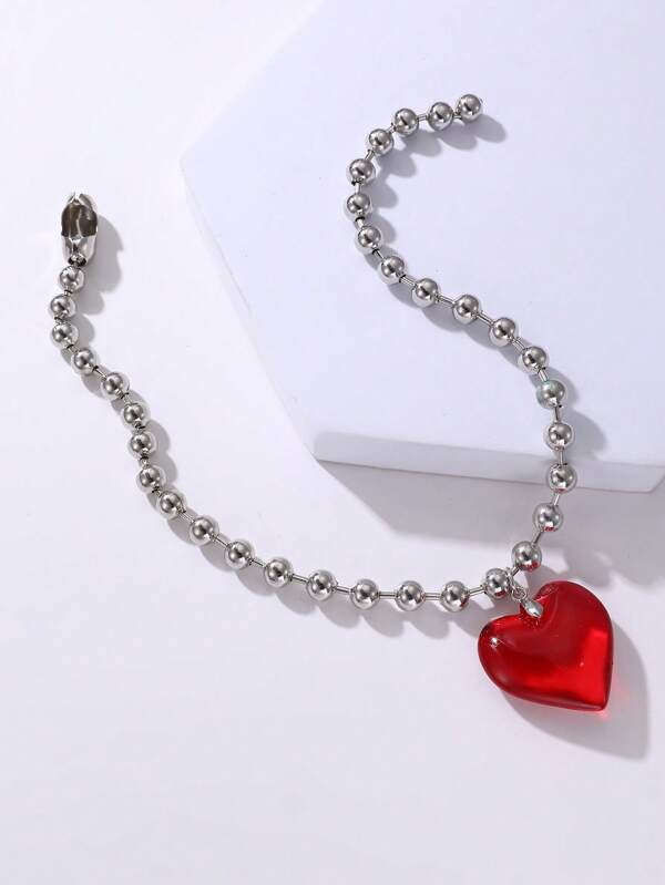 1pc Girls Heart Chain Necklace, Choker Necklace