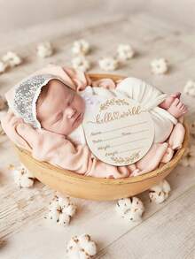 3pcs-Baby Bulletin Board, 5.9 Inch Round Baby Nursery Name Plate With Ink Pad, Unique Design For Capturing Baby's Handprints And Footprints, Wooden "Hello World, I'm New Here" Newborn Logo, Use As A Photo Prop, Commemorative Plaque Of Baby's First Birth - Wood Color - View 7