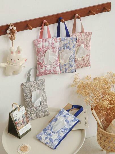 1pc极简车载/家用纸巾收纳袋、婴儿推车可爱湿巾挂袋、便携式纸巾架