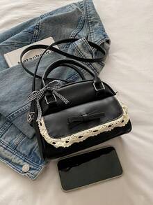 PU 材质简约时尚手提包，优雅女士波士顿包，适合日常、工作、休闲、通勤、节日礼物 - 黑色 - 查看 7