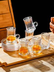 1 Set, Juego de Taza de Té Turca, Tazas de Té Marroquíes Chapadas en Oro, Juego de Vajilla Árabe Elegante - Incluye 6 Tazas y 6 Platillos, Apropiado para Fiestas y Té de la Tarde