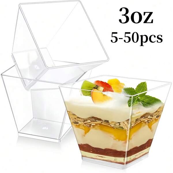10/25/50 Stück 90ml transparente Dessert Becher, Mousse Becher, Pudding Becher, Süßigkeiten Becher, geeignet für Partys, Hochzeiten, Geburtstage, Schulanfang Snacks, Tee Partys, usw.