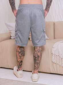 Cargo Shorts With Elastic Waistband - Light Grey - View 2