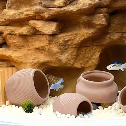 小型/中型水族箱装饰鱼藏洞、养殖陶瓷花盆装饰品