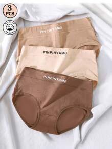 Set de 3 bragas para mujer, ropa interior cómoda y transpirable con estampado de letras y de unicolor, control de abdomen y levantamiento de glúteos