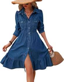 Denim Dress A Line Jean Dresshalloween - 藍色 - 查看 3