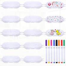 10 Pcs White Eye Mask Bulk Sleepover Party Supplies Sublimation DIY Color Decorate Your Own Sleep Blindfold Plain Soft Eye Coverings With 8 Pcs Fabric Marker Pens For Travel Game Wedding - White - View 2