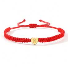 1pc Minimalist Stainless Steel Gold Hollow Heart Initial Letter 26 Alphabet Red Braided Bracelet, Customizable Initial Heart Bracelet, Couples Letter Name Bracelet Gift, Friendship Jewelry, Unisex Adjustable Design, Suitable For Boyfriend, Girlfriend, Best Friend Anniversary Birthday Gift - Red - View 8