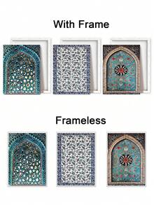 3pcs Canvas Artwork Set, Modern Style Framed Posters, For Room - Handcrafted Wooden Frame, Anatolian Art, Turkish Tile Art, Ottoman Tile Art, Islamic Tile Art, Moroccan Floral Decor, Wall Arts, Art Prints, Posters, For Living Room, Bedroom, Bathroom , Optional Frame - Multicolor - View 5