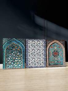 3pcs Canvas Artwork Set, Modern Style Framed Posters, For Room - Handcrafted Wooden Frame, Anatolian Art, Turkish Tile Art, Ottoman Tile Art, Islamic Tile Art, Moroccan Floral Decor, Wall Arts, Art Prints, Posters, For Living Room, Bedroom, Bathroom , Optional Frame - Multicolor - View 3