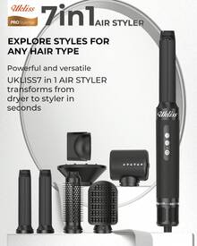 UKLISS Set da parrucchiere multifunzionale 7 in 1, asciugacapelli ionico ad alta velocità da 60.000 watt (previene efficacemente l'effetto crespo), piastra per capelli a ioni negativi, spazzola ad aria calda, ferro arricciacapelli ad aria, piastra per capelli per lo styling, volumizzante.