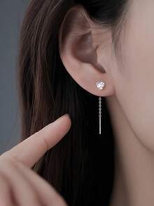 CVNANA 2 件优雅、精致、闪亮的心形方晶锆石女士耳环，可爱精致的链式耳线设计，经典气质，时尚女性礼物 - 适合日常佩戴和派对、音乐节或送礼，很棒的礼物，情人节珠宝配饰 - A - 查看 11