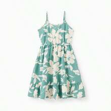 Set de camiseta de manga corta o vestido de tirantes con drapeado estampado con hojas a juego para la familia - Verde - Ver 6