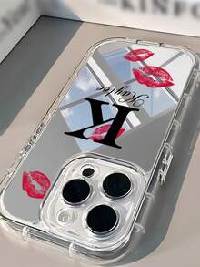 1个定制个性化字母和红唇图案镜面手机壳，兼容 11 12 13 14 15 16 Pro Max，手机及配件，时尚秋季，个性定制手机壳，送给男朋友、女朋友、家人、朋友、祖父母、情侣，周年纪念日、生日礼物，可爱手机壳 - 彩色 - 查看 3