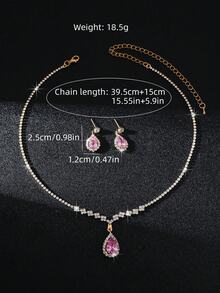 闪亮锆石新娘首饰套装 - 耳环和项链组合，水钻首饰套装