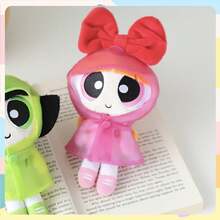 Powerpuff Girls Raincoat Plush Keychain, Bubbles Buttercup Blossom Raincoat Plush Toy Hanging Charms, Cartoon Character Raincoat Cute Bag Charms - 酒紅色 - 查看 5