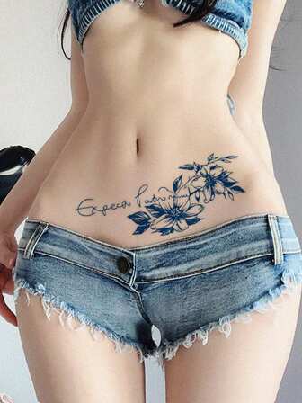 1pc Sexy Floral Quote Temporary Tattoo Sticker, Lasts 1-2 Weeks, Waterproof & Easy To Use, Suitable For Women's Arm, Waist, Foot Etc., Natural Matte Finish, Reusable Waterproof Temporary Tattoo, Ideal For Parties, Gifts, Travel, Music Festivals