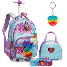3pcs Cute Heart Roller Backpack Set For Girls, Includes Crossbody Bag And Pencil Case, Best Back To School Gift For Girls - Light Blue 10803T - View 5