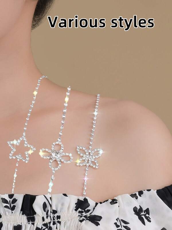 Adjustable Rhinestone Shoulder Chain Accessories For Adjustable Women's Lingerie Straps, Non-Sliding Shoulder Straps Removable Bra Hanging Elegant Minimalist Butterfly Body Chain, Five-Point Star Chain, Four-Leaf Clover Body Chain, Stylish Sexy Ladies Wearing Shoulder Strap Accessories For Family Travel