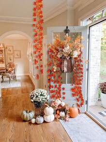 12pcs Bright Autumn Maple Leaf Wreath Vines, Very Suitable For Harvest Season Thanksgiving And Halloween Decorations, Multi-Functional Indoor And Outdoor Decorative Wreaths Simulated Maple Leaf Vines, Wedding Photo Scene Props, Birthday Party Holiday Decorations, Family Autumn Decoration, Room Decor, Home Decor