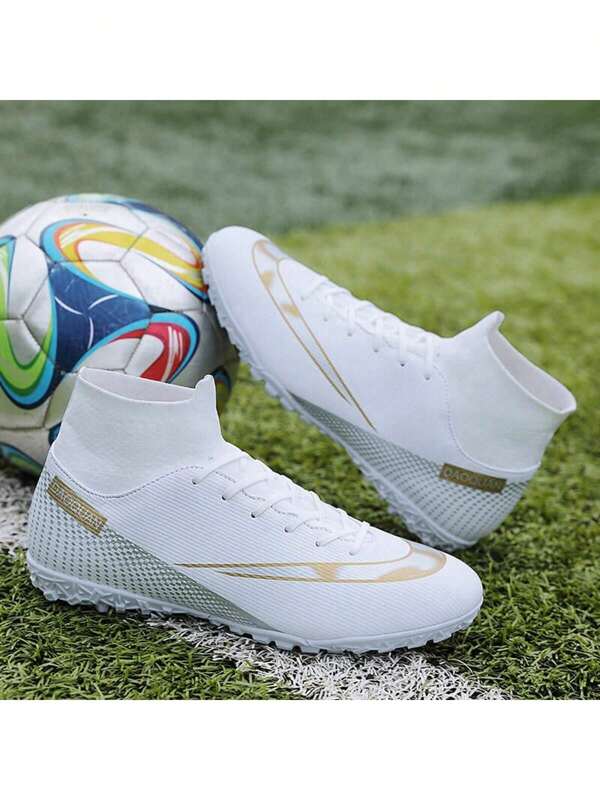 Zapatos de fútbol para hombre para cinco por lado en interiores, cómodos, antideslizantes, transpirables, zapatos de entrenamiento profesional de caña alta, clavos TF resistentes, zapatos de partido de talla grande para exteriores, aptos para césped artificial/césped/césped artificial, adecuados tanto para hombres como para mujeres