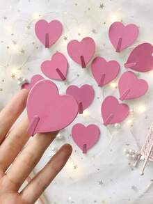 10 Piezas de Ganchos Adhesivos con Forma de Corazón, Ganchos de Pared de Plástico Resistentes y Impermeables para Toallas, Llaves, Sombreros, Decoración Rosada Adorable para el Baño, Dormitorio, Habitación de Niñas, Regalo Romántico y Decoración