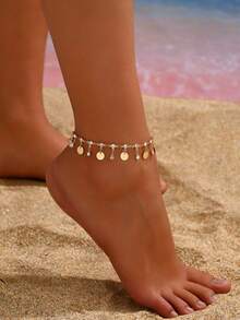 1 件随机珍珠和玻璃花饰脚链（女士） - 金色 - 查看 2