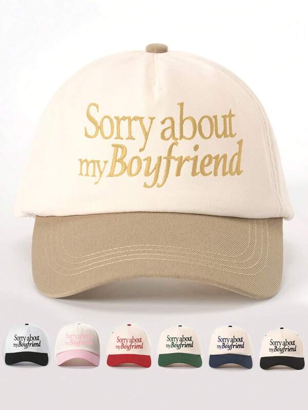 1pc Embroidered "Sorry About" Color-Blocking Baseball Cap, Adjustable Casual Sun Protection Hat Suitable For Spring/Autumn Travel, Beach, Men, Y2K Style