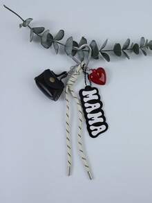 一套可爱迷你配饰套装 - 豹纹耳机收纳袋、心形钥匙扣（粉色和黑色）、亚克力妈妈包挂饰、钥匙链小饰品，送给妈妈、朋友、汽车配件、背包、学校用品、可爱哥特风Y2K圣诞礼物创意、包包配件、带证件夹的挂绳、汽车配件、包包挂饰、汽车、老师、姐妹