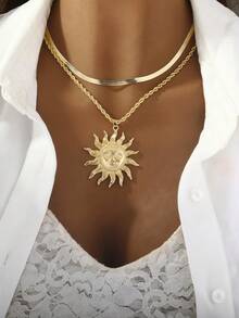 1 件夏日太阳脸和蛇链双层项链 - 金黃色 - 查看 10