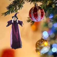 1 قطعة زينة ساحرة معلقة واقعية - ديكور منزل مسكون في ليلة الهالوين، غرفة الهروب، لاستخدام الداخلي/الخارجي، ثوب أرجواني ديكور ليلة الهالوين للداخل مرعب، مظهر مخيف، صناعة دقيقة، ديكور الحفلة