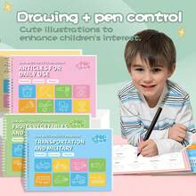 Huakaile Set di 5 quaderni scanalati per esercitarsi a mano, con portapenne e inchiostro a scomparsa, per calligrafia con scanalature riutilizzabili, per scrittura magica, per bambini dai 3 ai 10 anni