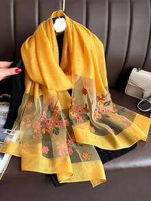 1pc Bohemian Elegant & Luxurious Floral Embroidery Scarf, Casual Business Shawl, Women Hijab, Suitable For Daily Wear For Dress - A - View 8