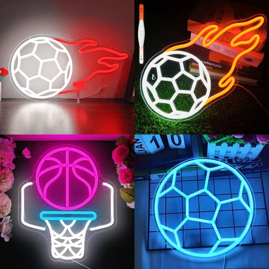 Football Dimmable Neon Light Football Neon Sign Football Light, Wall Decor Art Mood Light For Birthday Party, Home Decor, College Gift Bedroom, Men's Private Space, Bar, Party, Club Decoration - Gift For Football Lovers - Multi-color light - View 1