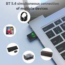 VAORLO 2 In 1 Bluetooth 5.4 USB Adapter + WIFI 6 Wireless Network Card (2.4G & 5GHz) Dual Band Receiver For PC/Laptop Win 10/11 Driver-Free MU-MIMO Multi-Device Connection, Bluetooth Mode For Bluetooth Headsets Speakers Bluetooth Mouse And Keyboard - Black - View 5