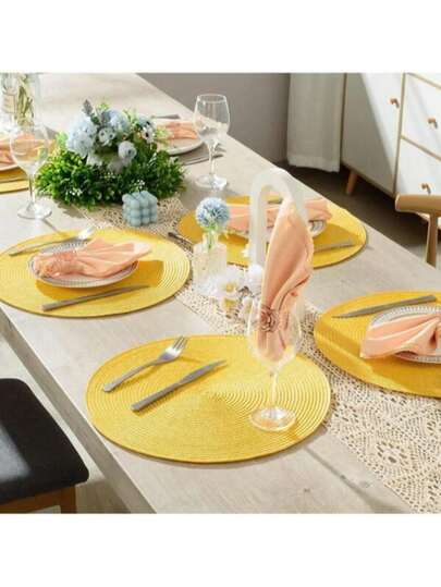 1 peça/4 peças/6 peças de jogo americano redondo de 15 polegadas em PP trançado, tapete de mesa lavável e antiderrapante com isolamento térmico, adequado para decoração de mesa de jantar em casa, festas de fim de ano