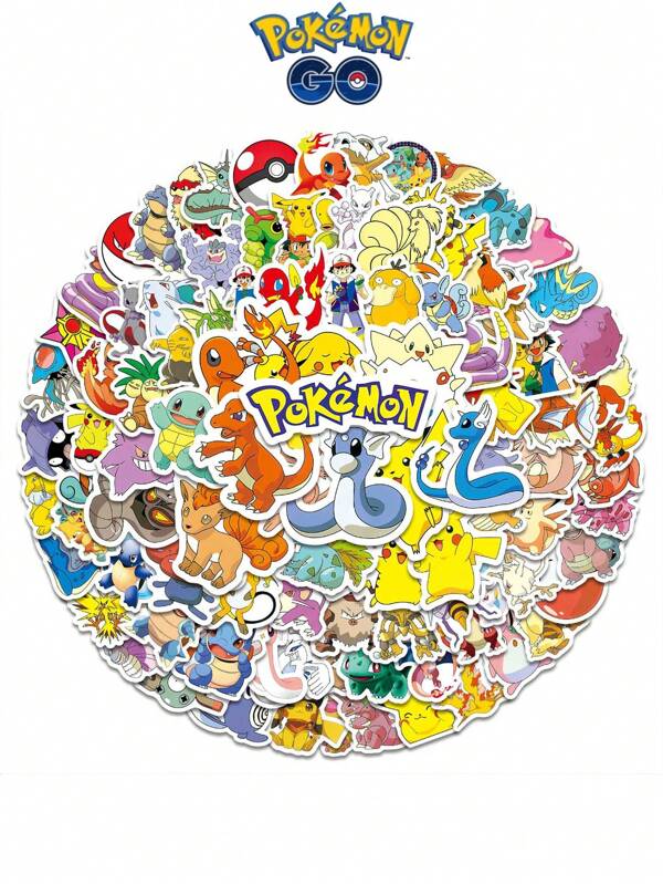 pokemon 100 pièces Ensemble d'autocollants Pokémon - Autocollants imperméables d'anime pour bagages, bouteilles d'eau et décorations DIY