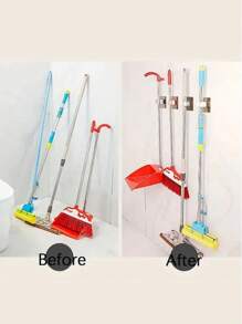 Punch-Free Wall-Mounted Strong Mop Hook, Multifunctional Strong Storage Clip For Bathroom Tools, Maximum Load-Bearing 3000g/6.6 Lb, Mop Clip, Mop Rack, Convenient Bathroom Accessories, Cleaning Accessories, Suitable For Placing Mop Brooms And Cleaning Tools(Random Color)
