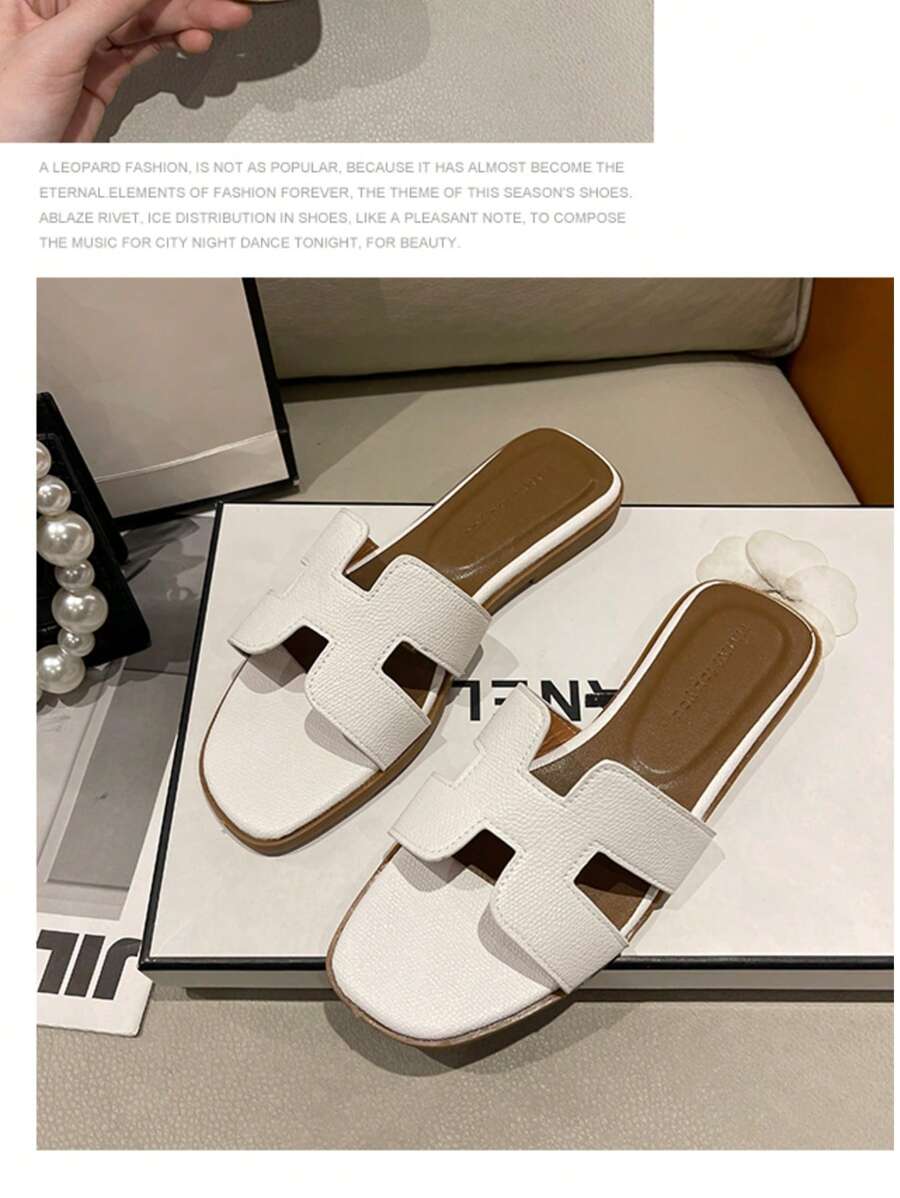 Plus Size Women's Fashion Flat Sandals, Solid Color Bohemian Style One-Strap Open Toe Retro Slippers