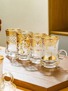 1 Set, Juego de Taza de Té Turca, Tazas de Té Marroquíes Chapadas en Oro, Juego de Vajilla Árabe Elegante - Incluye 6 Tazas y 6 Platillos, Apropiado para Fiestas y Té de la Tarde