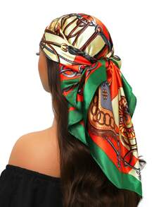 1pc 35.4 Inch Square Scarf, Fashion Printed 90cm Scarf Shawl Neckerchief Luxury Silk Feeling For Women, All Season