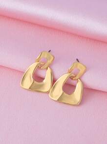 1 Pair Minimalist Vintage Geometric Asymmetrical Trapezoid Exaggerated Earrings, Elegant And High-End Design Suitable For Daily Wear For Women