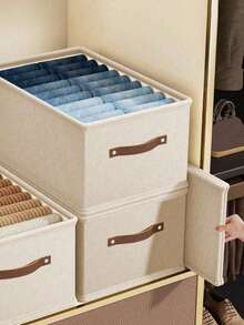 1pc Household Beige Oxford Cloth Collapsible Drawer Type Clothing Storage Box, For Wardrobe, Jeans And Sweater Organization, No Layer Storage Box Clothing Storage Box - 米色 - 查看 5