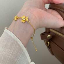 1 Piece Classic Brushed Clover Petal Gold Plated Women's Bracelet, Fashion Women's Gold Bracelet