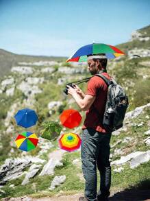 Umbrella Sun Hat, Umbrella Hat, Sun And Rain Hat, Folding Waterproof Umbrella, Headband Umbrella, Free Your Hands, Umbrella Sun Hat For Fishing, Sun And Rain Hat, Colorful Umbrella Hat, Suitable For Outdoor Activities, Travel, Fishing, Rainy Day, Beach, Hiking, Summer, Summer Essentials.