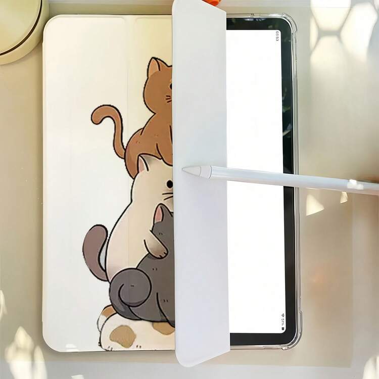 [Cute Cat Tablet Holder] Anti-Slip Adjustable Tablet Holder, Cute Cat Stackable Folding Kickstand With Pen Slot| Soft Protective Case For IPad Air 4th/5th (10.9"), IPad 7/8/9th (10.2"), IPad 5th/6th/Air 1/2 (9.7"), IPad Air 3rd (10.5"), IPad Pro (11"), IPad 10th Gen - iPad Air2 - iPad 第 5/6 代(9.7 吋) - 查看 6
