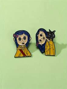 2 件套卡通电视节目珐琅胸针 - 男士嘻哈风格锌合金翻领别针、时尚衣领和包徽章办公室配饰衬衫夹克珠宝圣诞节万圣节衣服别针有趣可爱的教师礼物 - 彩色 - 查看 3